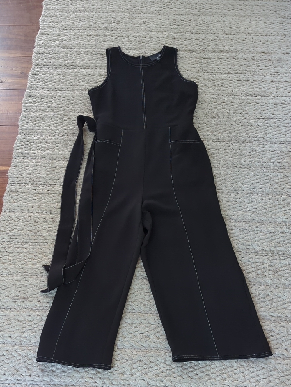 Greylin Black Sleeveless Wide-Leg Jumpsuit with Waist Tie